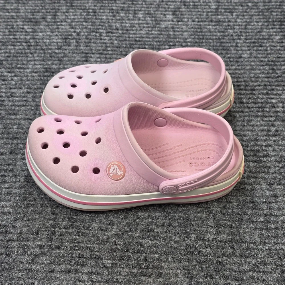Crocs Crocband Clog Girl's Size C11 Pink White Sporty Slip On Sandals Shoes